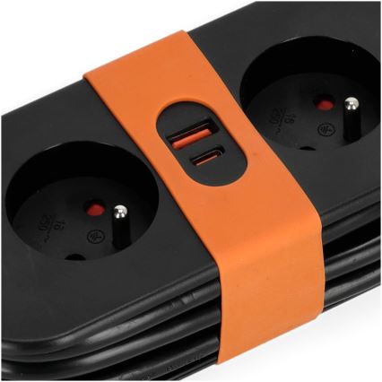 Produžni kabl 2 utičnice + 2x USB, 1,4 m, crni
