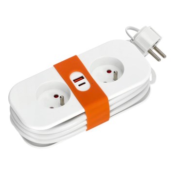 Produžni kabl 2 utičnice + 2xUSB 1,4 m bela
