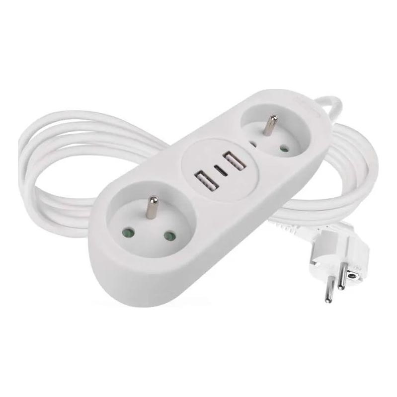 Produžni kabl 2x utičnica + 2x USB-A + USB-C, 1,4 m