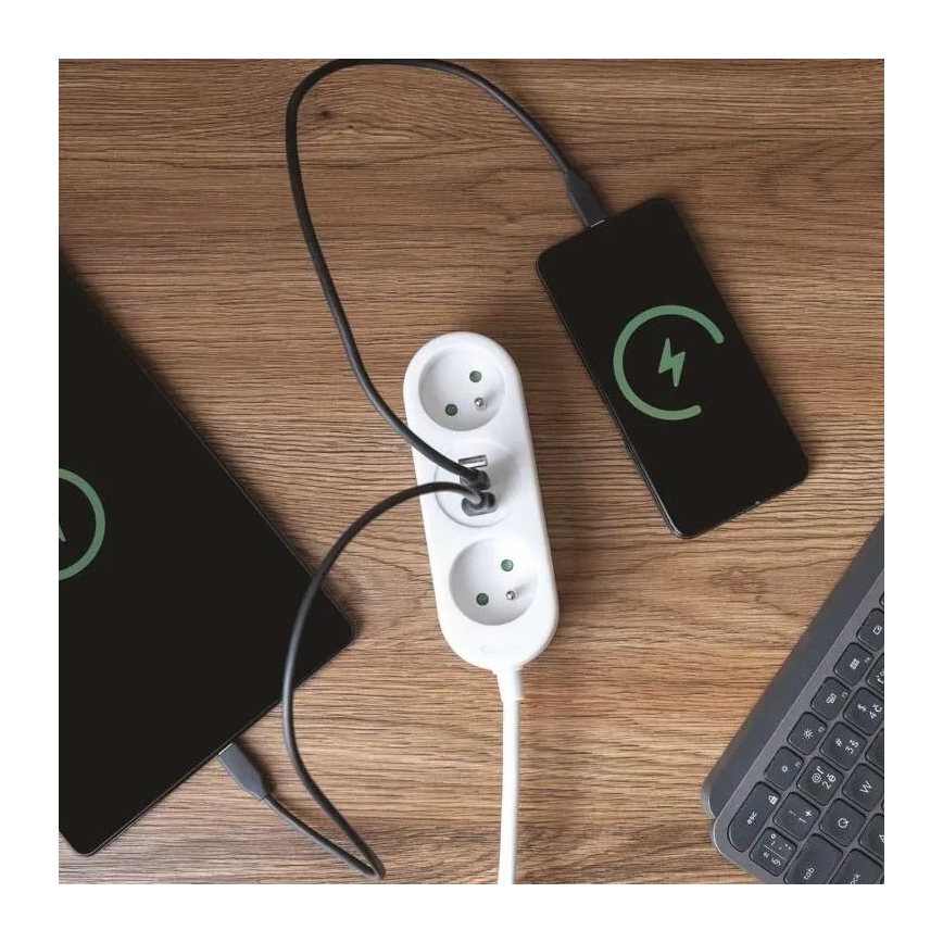 Produžni kabl 2x utičnica + 2x USB-A + USB-C, 1,4 m