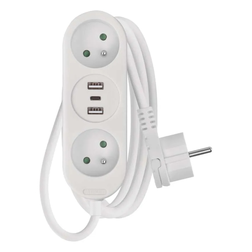 Produžni kabl 2x utičnica + 2x USB-A + USB-C, 1,4 m