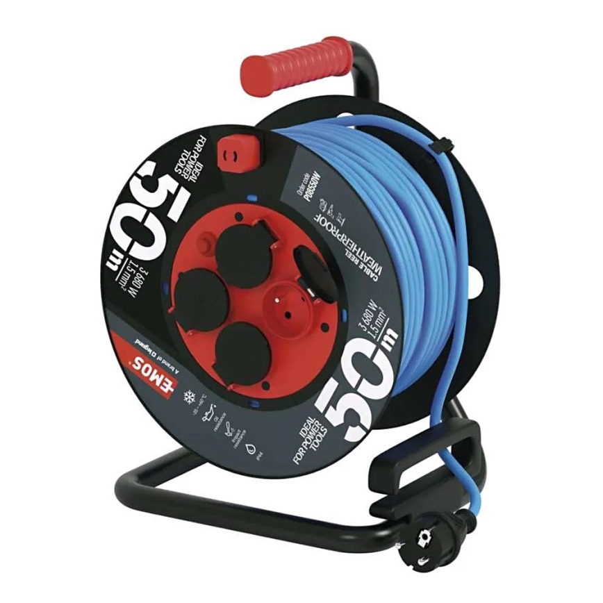 Produžni kabl na bubnju: 50 m silikonski, 4 utičnice, IP44