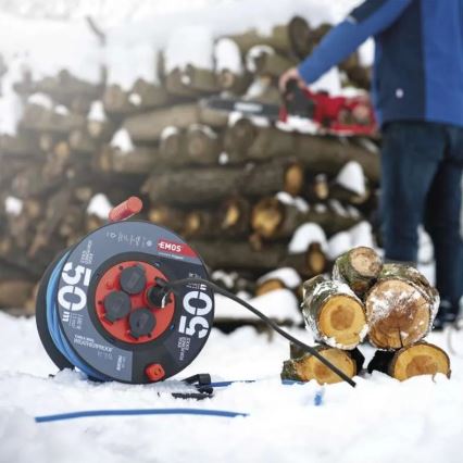 Produžni kabl na bubnju: 50 m silikonski, 4 utičnice, IP44