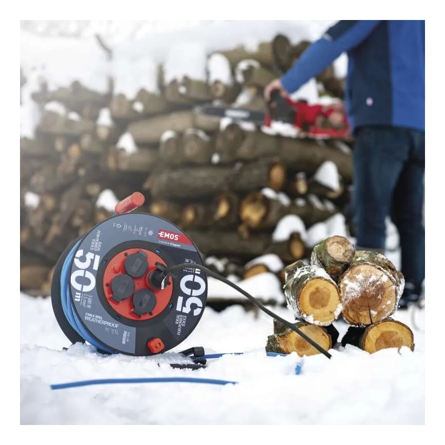 Produžni kabl na bubnju: 50 m silikonski, 4 utičnice, IP44