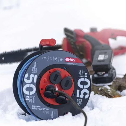 Produžni kabl na bubnju: 50 m silikonski, 4 utičnice, IP44