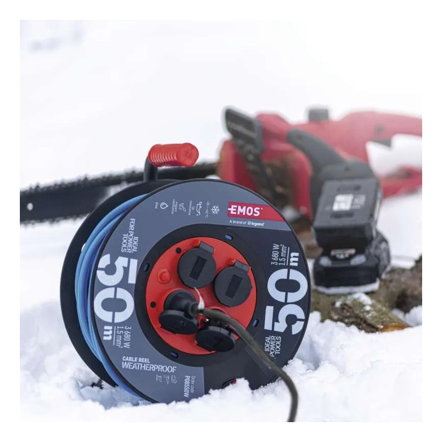 Produžni kabl na bubnju: 50 m silikonski, 4 utičnice, IP44