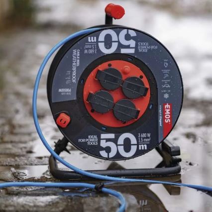 Produžni kabl na bubnju: 50 m silikonski, 4 utičnice, IP44