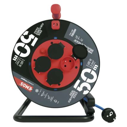 Produžni kabl na bubnju: 50 m silikonski, 4 utičnice, IP44