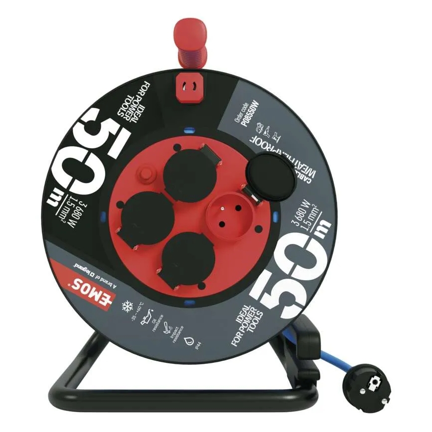 Produžni kabl na bubnju: 50 m silikonski, 4 utičnice, IP44