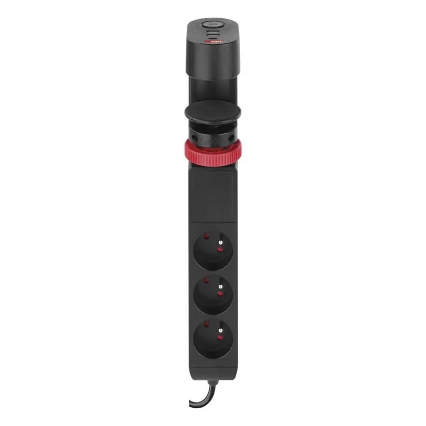 Produžni kabl sa stezaljkom za sto, 3 utičnice + 3x USB, 1,5m, crni