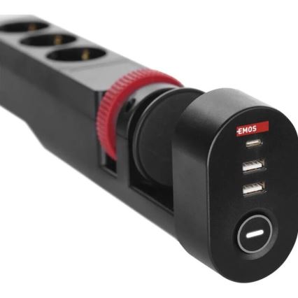 Produžni kabl sa stezaljkom za sto, 3 utičnice + 3x USB, 1,5m, crni