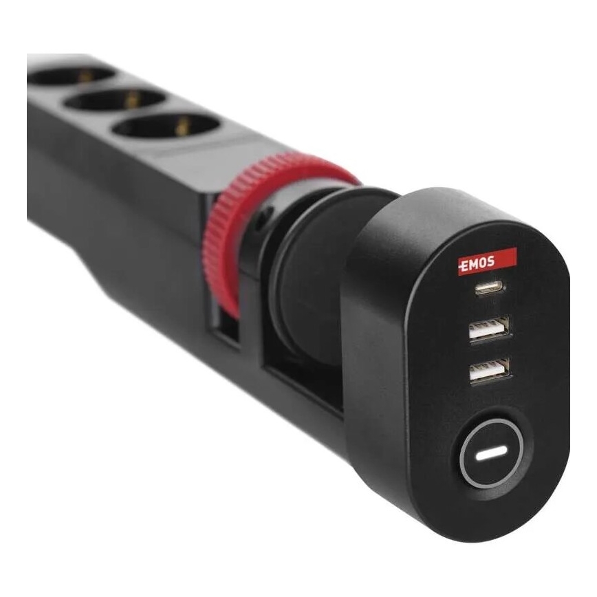 Produžni kabl sa stezaljkom za sto, 3 utičnice + 3x USB, 1,5m, crni