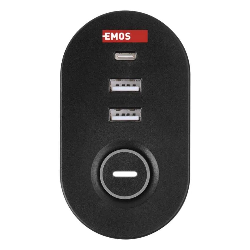 Produžni kabl sa stezaljkom za sto, 3 utičnice + 3x USB, 1,5m, crni