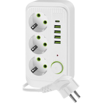 Produžni razvodnik sa prekidačem LINEA 3x230V + 5xUSB A/C SCHUKO 5 m bela