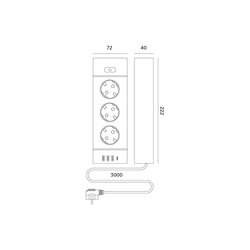Razdelnik utičnica sa prekidačem LINEA PRO 3x230V + 3xUSB-A + 1xUSB-C SCHUKO 3 m crna