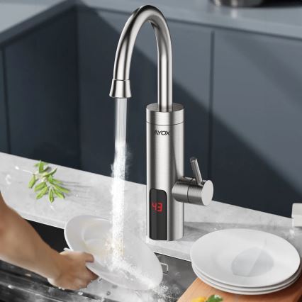 Protočni grejač vode sa LED displejem — 3000 W / 230 V, IPX4, nerđajući čelik