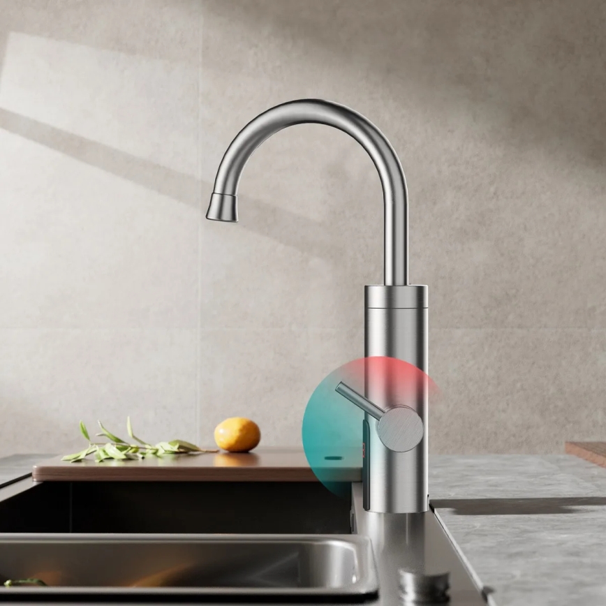 Protočni grejač vode sa LED displejem — 3000 W / 230 V, IPX4, nerđajući čelik