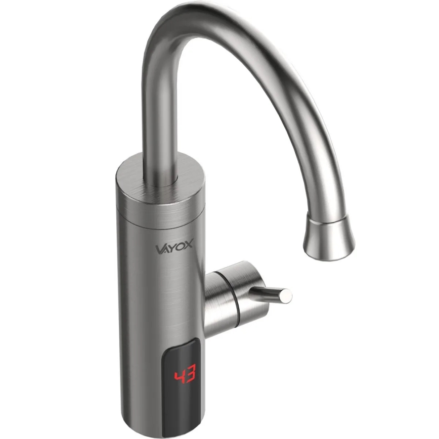 Protočni grejač vode sa LED displejem — 3000 W / 230 V, IPX4, nerđajući čelik