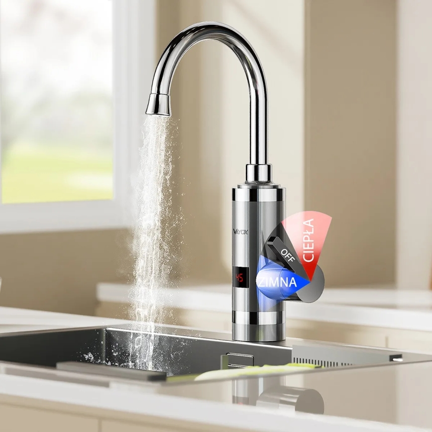 Protočni grejač vode sa LED displejom, 3000W/230V, IPX4, od nerđajućeg čelika