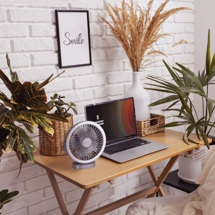 Punjivi LED stoni ventilator sa LED osvetljenjem LED/3W/5V USB 2400 mAh siva