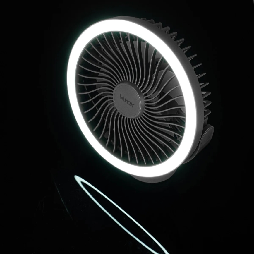 Punjivi LED stoni ventilator sa LED osvetljenjem LED/3W/5V USB 2400 mAh siva