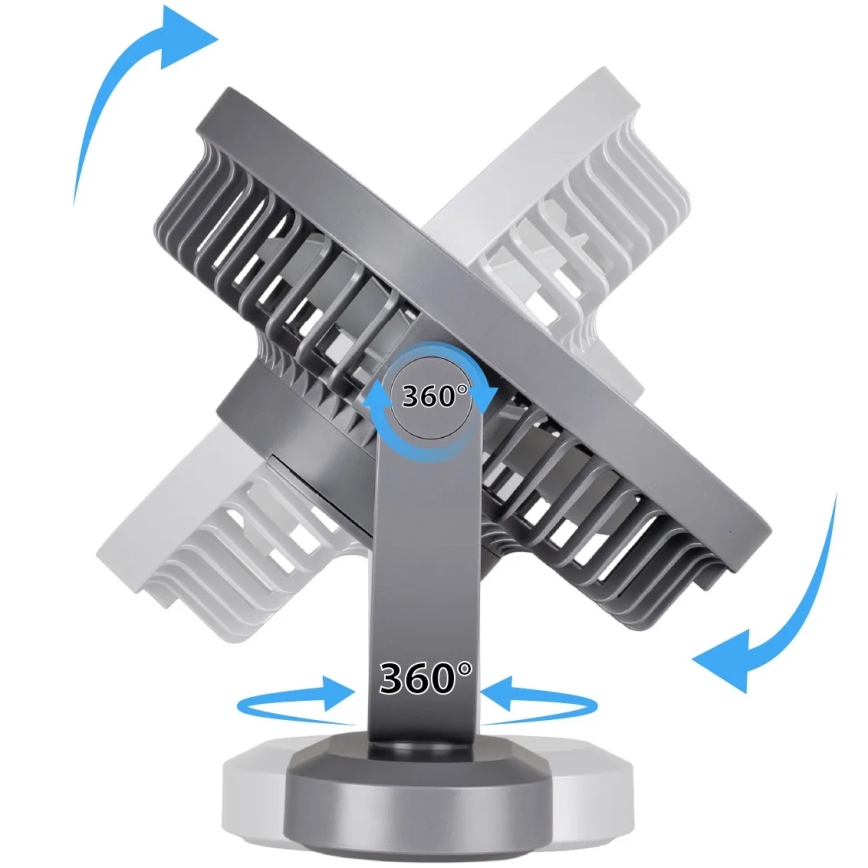 Punjivi LED stoni ventilator sa LED osvetljenjem LED/3W/5V USB 2400 mAh siva