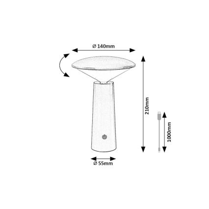 Rabalux - LED punjiva dodirna stona lampa POLPERRO LED/3W/3,7V 1200mAh, bela, sa prigušiva
