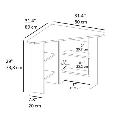 Radni sto CORNER 73,8x80 cm safirni hrast