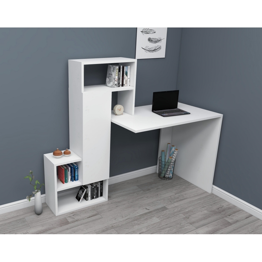 Radni sto sa policom IRMAK 119x138,6 cm beli