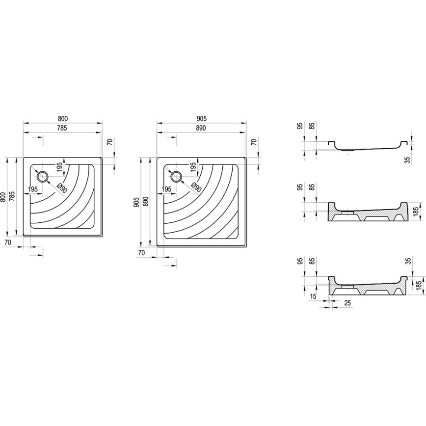 Ravak A007701120 - Kvadratna tuš-kada ANGELA 90x90 cm bela