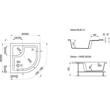 Ravak A217001020 - Četvrtkružna tuš-kada SABINA 90x90 cm bela