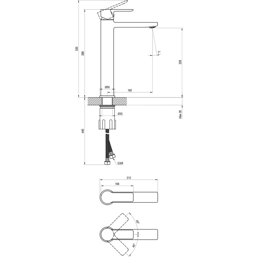 Ravak X070490 - Baterija za umivaonik SOLAR 29 cm crna