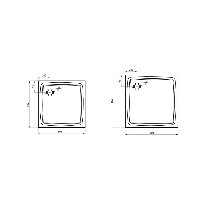 Ravak XA037711010 - Kvadratna tuš-kada PERSEUS 90x90 cm bela
