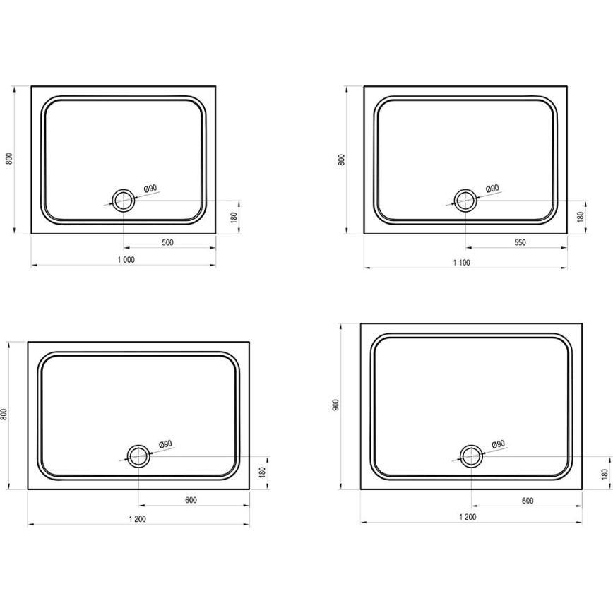 Ravak XA04A701010 - Pravougaona tuš-kada GIGANT 100x90 cm bela