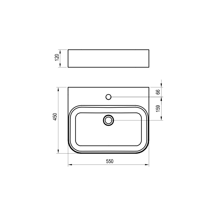 Ravak XJX01155006 - Umivaonik za ugradnju na ploču CERAMIC SLIM 55x45 cm keramika/bela