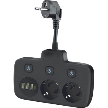 Razdelnik utičnica sa prekidačem LINEA 2x230V + 4xUSB A/C SCHUKO crna