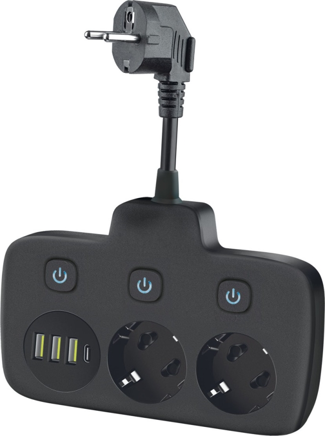 Razdelnik utičnica sa prekidačem LINEA 2x230V + 4xUSB A/C SCHUKO crna
