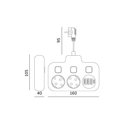 Razdelnik utičnica sa prekidačem LINEA 2x230V + 4xUSB A/C SCHUKO crna