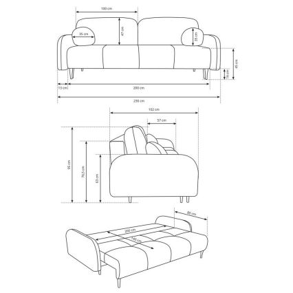Razvlačivi tapacirani trosed CLOUDY, siva