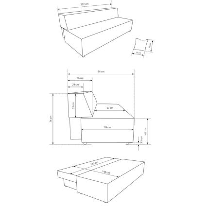 Razvlačni trosed TERAMO sa prostorom za odlaganje, bež