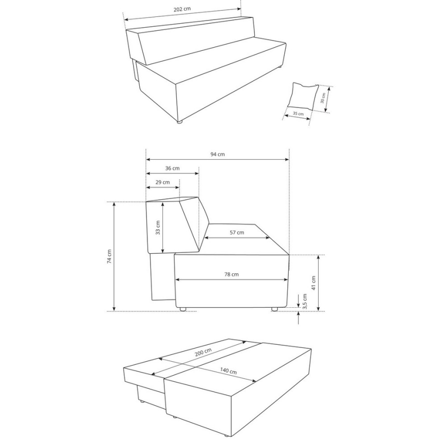 Razvlačni trosed TERAMO sa prostorom za odlaganje, bež