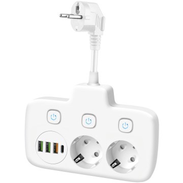 Razvodna utičnica sa prekidačem LINEA 2x230V + 4xUSB A/C SCHUKO bela