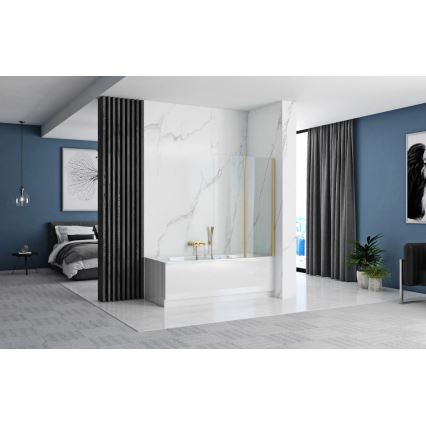 REA-K9777 - Sklopivi paravan za kadu AGAT 140x100 cm brušeno zlato/prozirno staklo