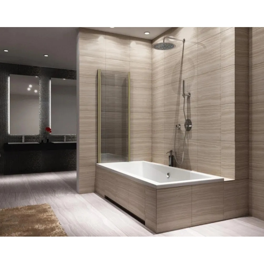 REA-K9777 - Sklopivi paravan za kadu AGAT 140x100 cm brušeno zlato/prozirno staklo