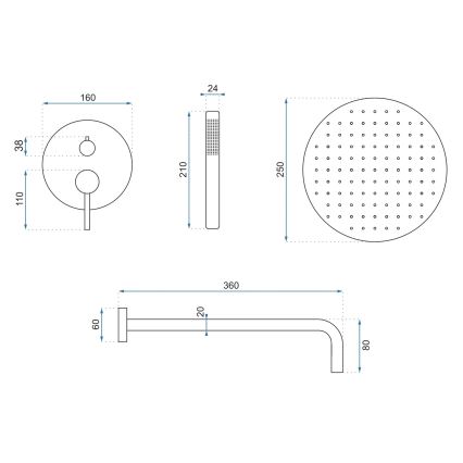 REA-P4110 - Tuš set sa podžbuknom baterijom LUNGO zlatna