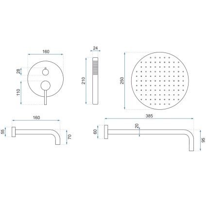 REA-P6609 - Tuš set sa termostatskom podžbuknom baterijom LUNGO, četkano zlato