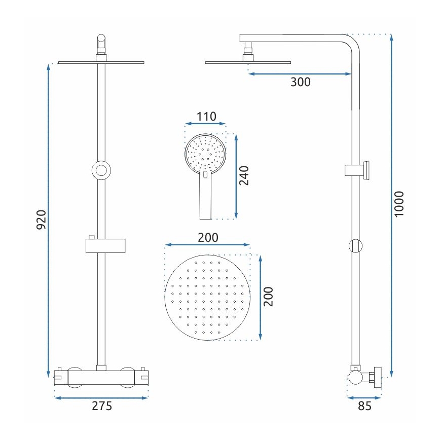REA-P8804 - Tuš set sa termostatskom baterijom BLISS mat crne boje
