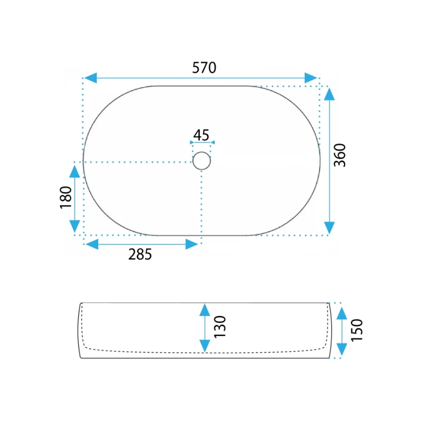 REA-U0600 - Umivaonik za postavljanje na ploču ALMA 36x57 cm keramika/sjajna bela
