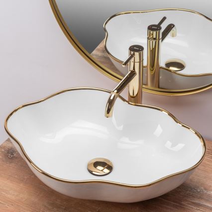 REA-U0696 - Umivaonik za ugradnju na radnu ploču PEARL 38x50,5 cm keramika/sjajna bela/zlatna