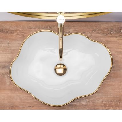 REA-U0696 - Umivaonik za ugradnju na radnu ploču PEARL 38x50,5 cm keramika/sjajna bela/zlatna